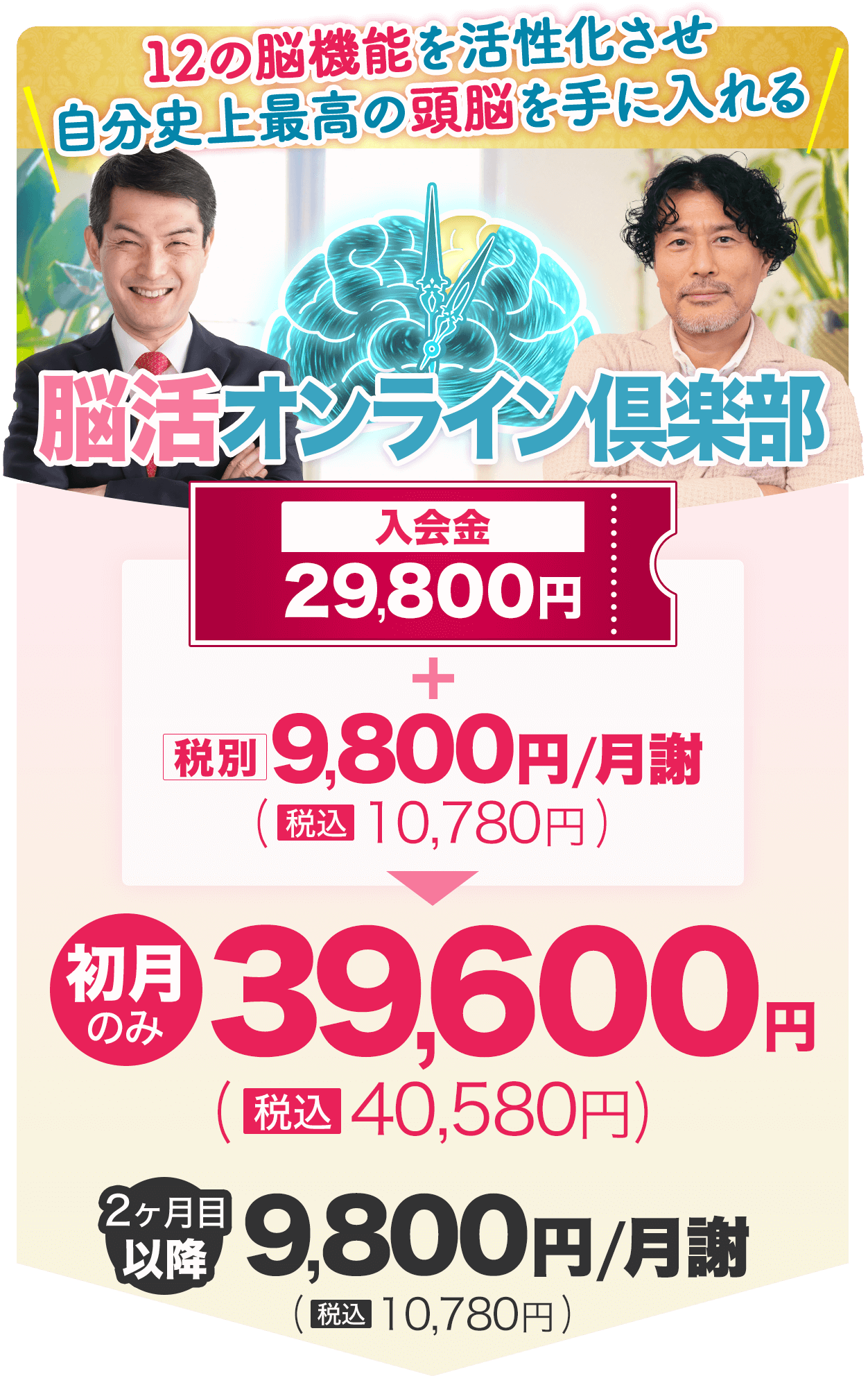 脳活オンラインクラブ 入会金無料 税込9,800円/月謝